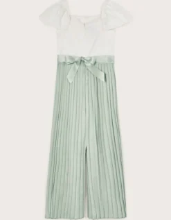 Satin Pleated Jumpsuit Green