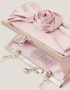 Satin Rose Bow Mini Bag Pink