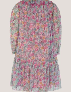 Scallop Collar Floral Print Dress Pink
