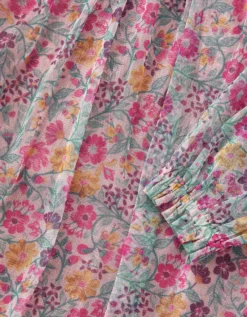 Scallop Collar Floral Print Dress Pink