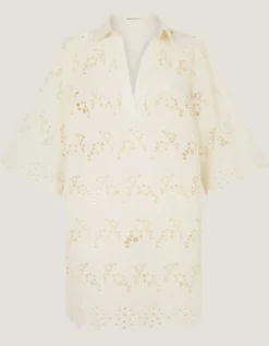 Selena Floral Embroidered Tunic Shirt Cream