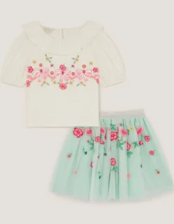 Sequin Bow Top & Floral Skirt Set Multi