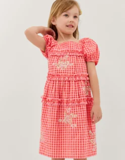 Sequin Butterfly Gingham Dress Pink