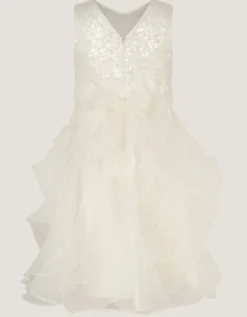 Sequin Embellished Ruffle Party Dress White