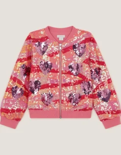 Sequin Heart Bomber Jacket Pink