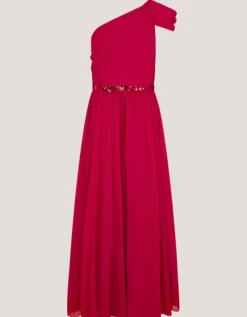 Sequin One-Shoulder Prom Dress Red