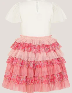 Sequin Unicorn Ruffle Tiered Dress Pink
