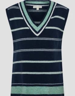 Shauna V-Neck Stripe Knitted Vest Blue