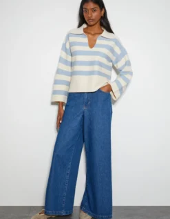 Shay Stripe Collar Jumper Blue
