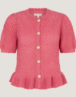 Shea Short Sleeve Ruffle Knit Cardigan Pink