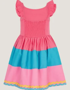 Shell Embroidered Colourblock Dress Pink