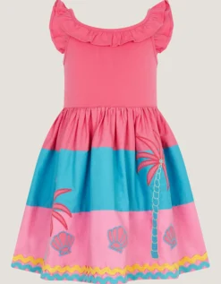Shell Embroidered Colourblock Dress Pink