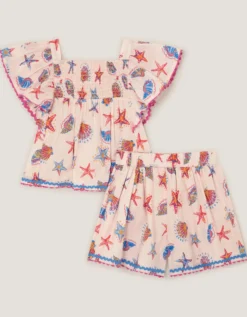 Shell Print Top & Shorts Set Ivory