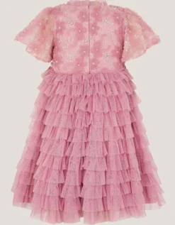 Shikha Floral Embellished Tiered Ruffle Dress Pink