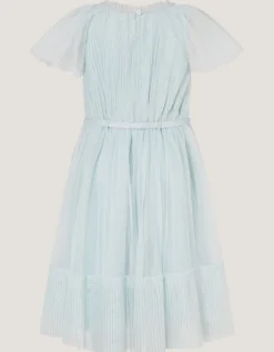 Sky Embellished Pleated Party Dress Green