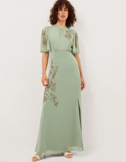 Skyler Floral Embellished Maxi Dress Green