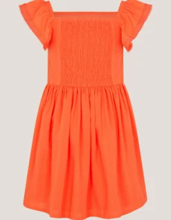Smocked Square Neck Dress Orange