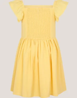 Smocked Square Neck Dress Yellow