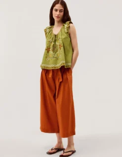 Sofia Cropped Wide Leg Trousers Orange