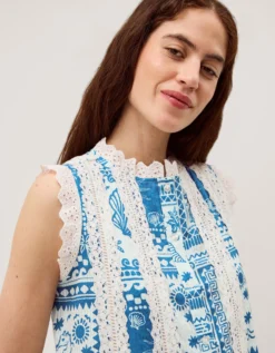 Soleil Print Lace Tank Top Blue