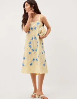Sophie Embroidered Midi Cami Dress Yellow