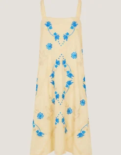 Sophie Embroidered Midi Cami Dress Yellow