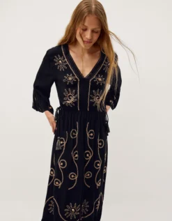 Sophy Embroidered Maxi Kaftan Black
