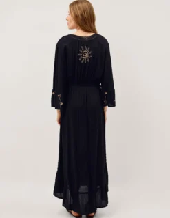 Sophy Embroidered Maxi Kaftan Black