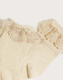 Sparkle Floral Lace Socks Gold