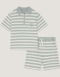 Stripe Jersey Shirt & Shorts Set Green