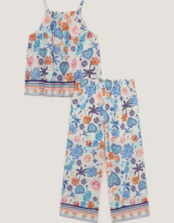 Summer Print Sleeveless Top & Trousers Set Cream