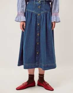 Tamsin Button Denim Midi Skirt Blue