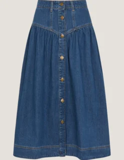 Tamsin Button Denim Midi Skirt Blue