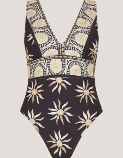 Tanya Plunge Sun Print Swimsuit Black