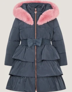 Taylor Bow Hooded Puffer Coat Blue