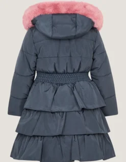 Taylor Bow Hooded Puffer Coat Blue