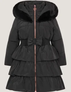 Taylor Bow Hooded Puffer Coat Black