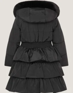 Taylor Bow Hooded Puffer Coat Black