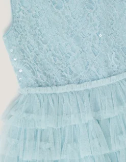 Taylor Sequin Lace Tiered Party Dress Blue