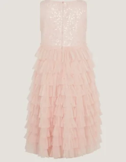 Taylor Sequin Lace Tiered Party Dress Pink