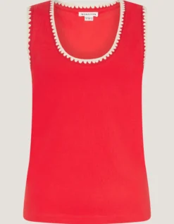 Teri Contrast Stitch Jersey Cami Top Red
