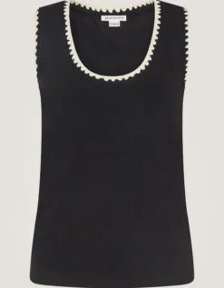 Teri Contrast Stitch Jersey Cami Top Black