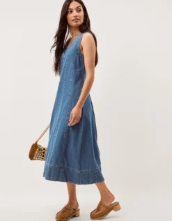 Tessa Sleeveless Denim Midi Dress Blue