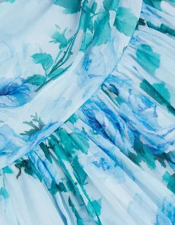 Texas One-Shoulder Floral Prom Dress Blue