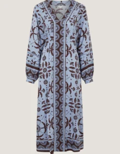 Thalia Palm Print Midi Dress Blue