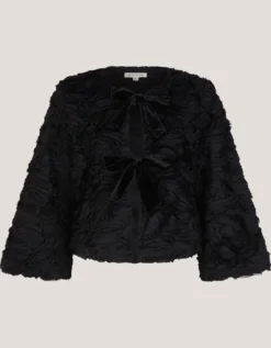 Tia Tie-Front Textured Jersey Jacket Black