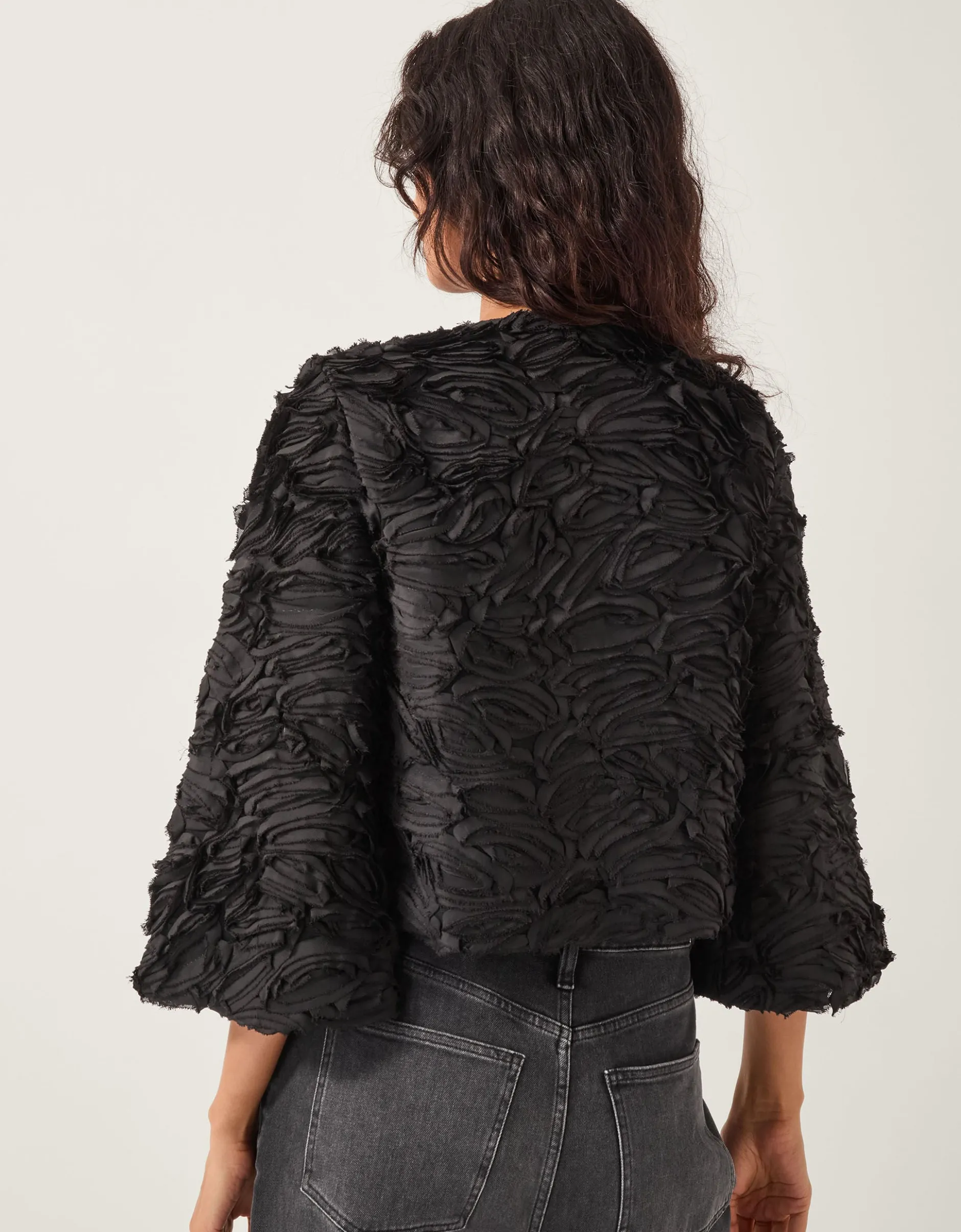 Tia Tie-Front Textured Jersey Jacket Black