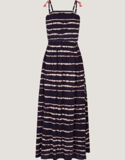 Tie-Dye Smocked Maxi Dress Black