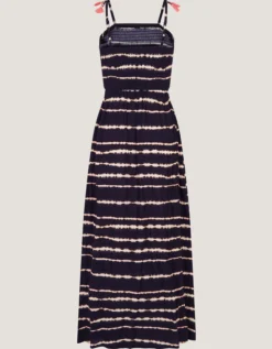 Tie-Dye Smocked Maxi Dress Black