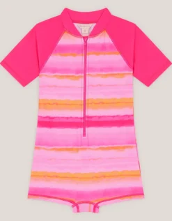 Tie-Dye UPF50+ Short Sleeve Swimsuit Pink